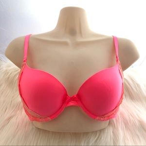 VICTORIA’S SECRET Demi Bra Neon Pink 34C Lace, Bright Color great for EDM Outfit